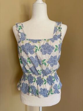 Draper James Blue & White Floral Square-Neck Tank